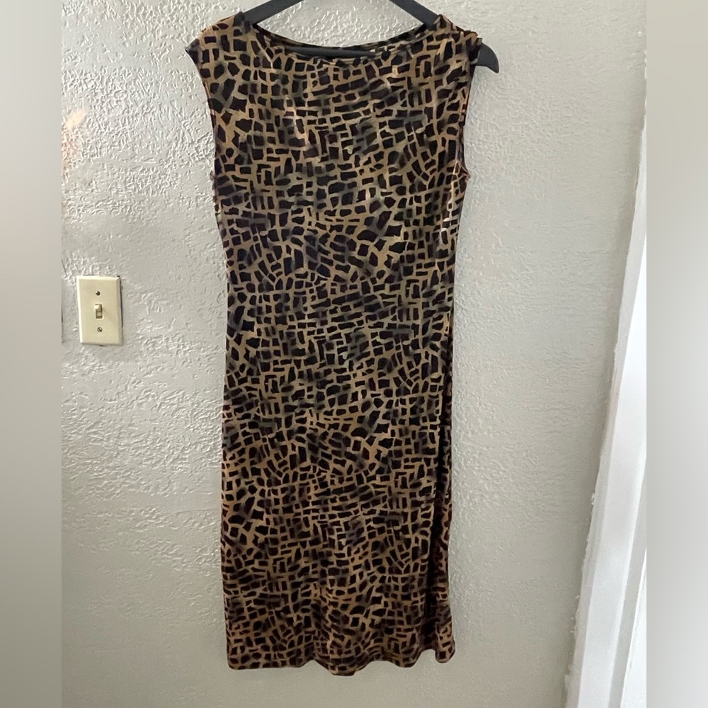 MICA Women’s Chic Black and Brown Patterned Midi Dress Size‎ Small